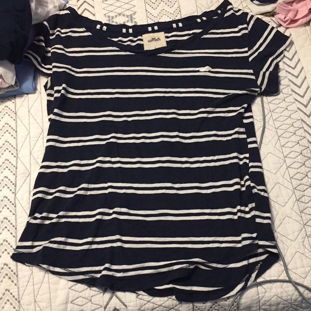navy blue with white stripes. hollister shirt !